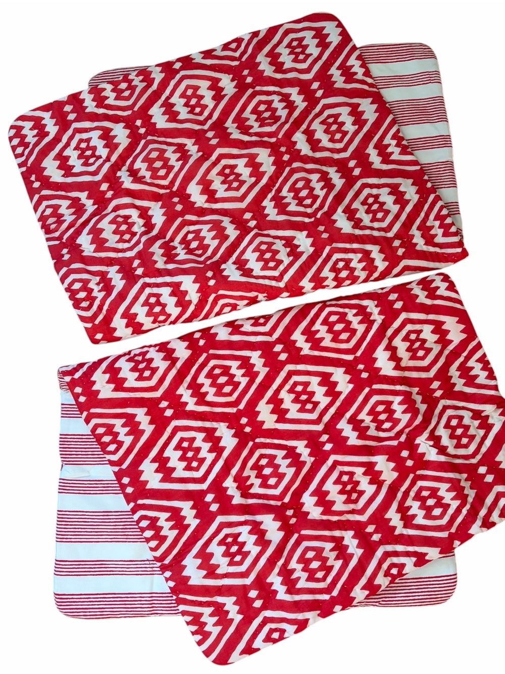 John Robshaw Red White Diamond Shapes 20" x 30" Set of 2 Quilted Standard Shams